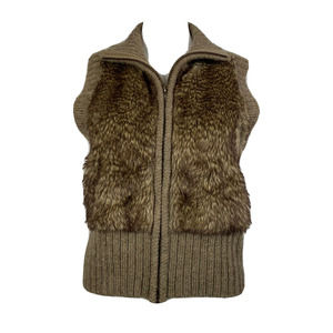 Cabi Cardigan Vest Womens Sz M Brown Wool Alpaca Fur Collared Zip Up Sweater‎